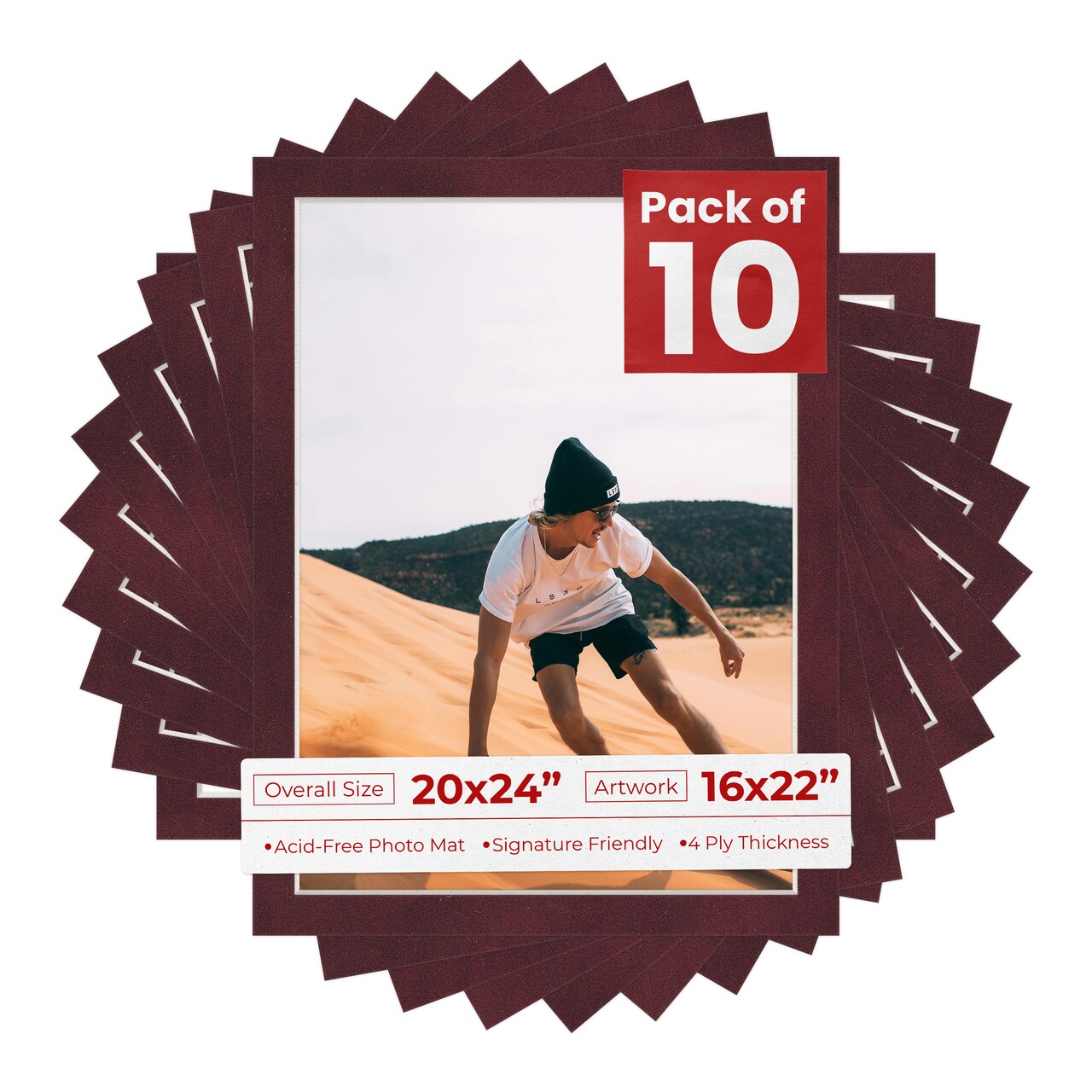 Dark Red Suede Mat Board for 20x24 Frames - Fits 16x22 Photos